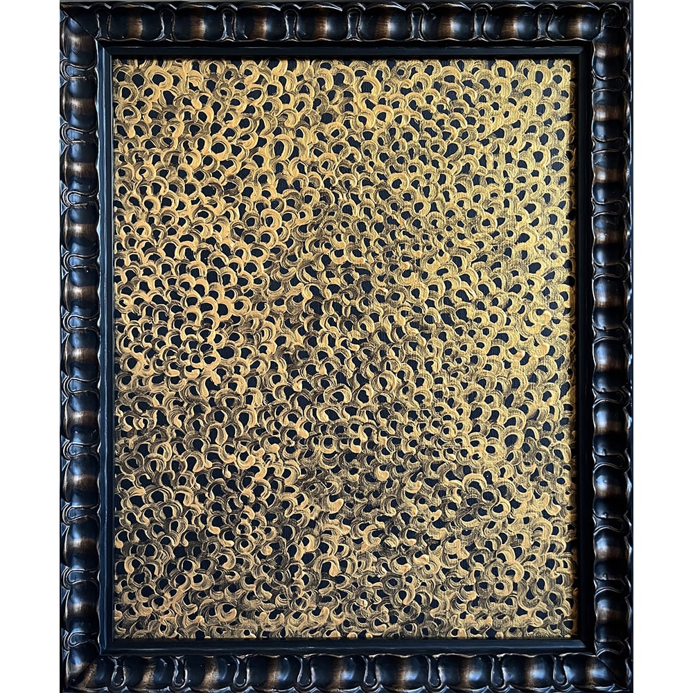 INFINITY NETS SIGNED YAYOI KUSAMA: INFINITY NETS SIGNED YAYOI KUSAMA Acrylic with gold pigment and metallic paint on canvas. Signed, titled and dated 'Yayoi Kusama 1999 ''INFINITY NETS''' (on the reverse). ?When I was a child, one day 