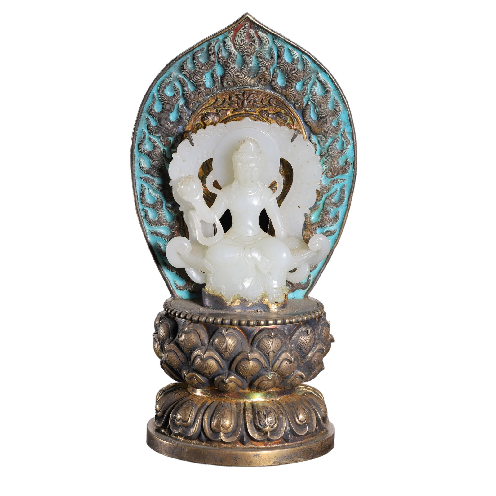 A CARVED WHITE JADE GUANYIN WITH STAND (1 of 9)