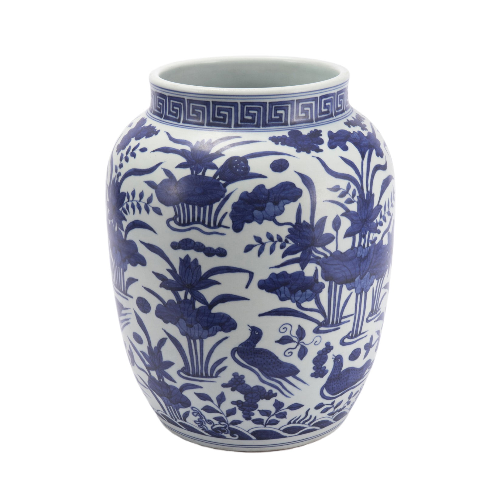 A CHINESE BLUE AND WHITE LOTUS POND PORCELAIN JAR (1 of 11)