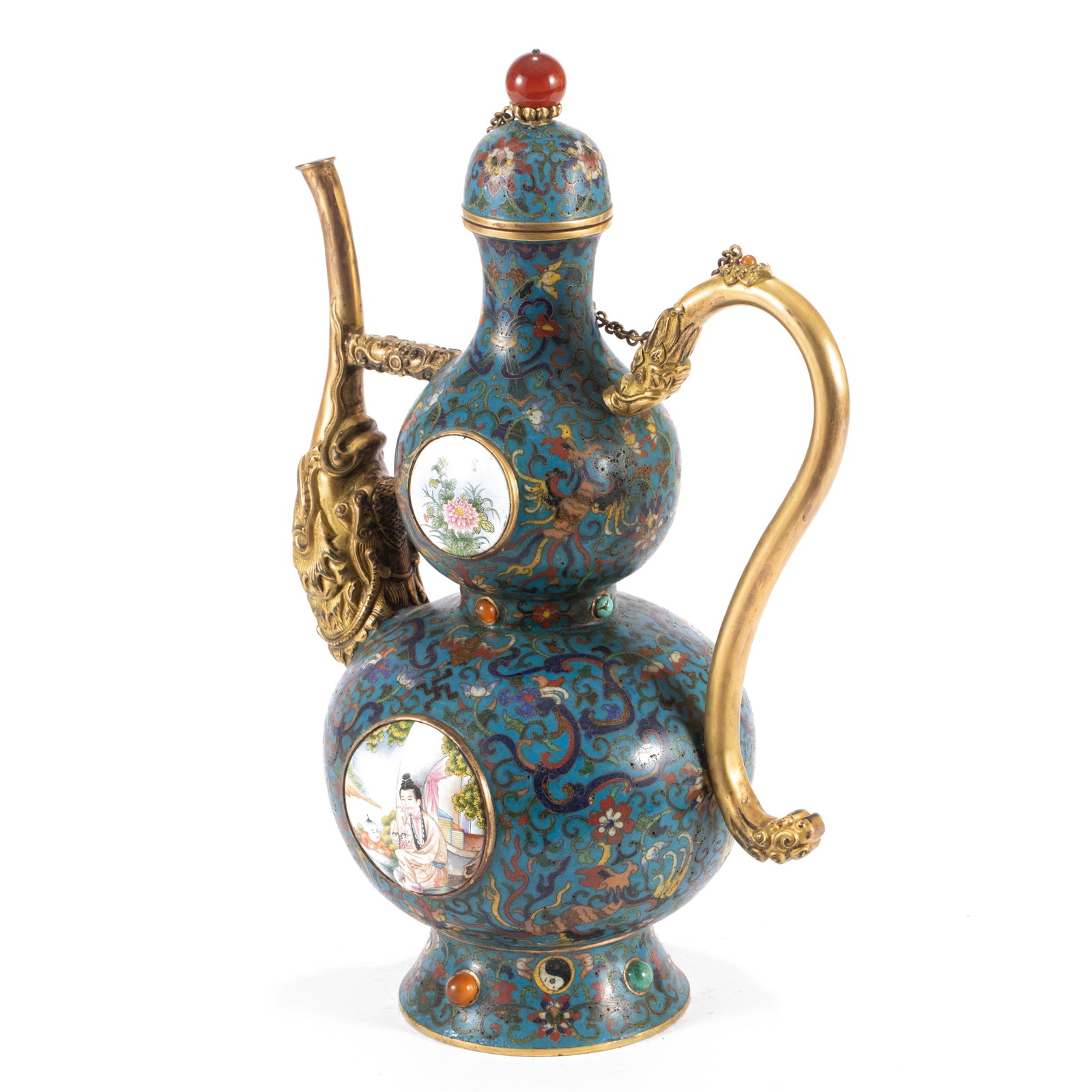 A VERY RAREPORCELAIN PLAQUES INLAID CLOISONNE ENAMEL EWER (1 of 8)