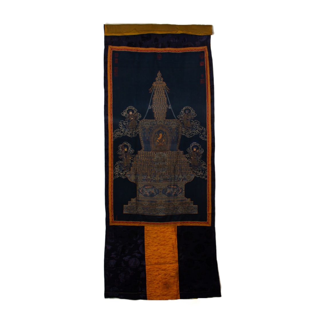 A RARE CHINESE EMBROIDERED THANGKA OF STUPA (1 of 15)