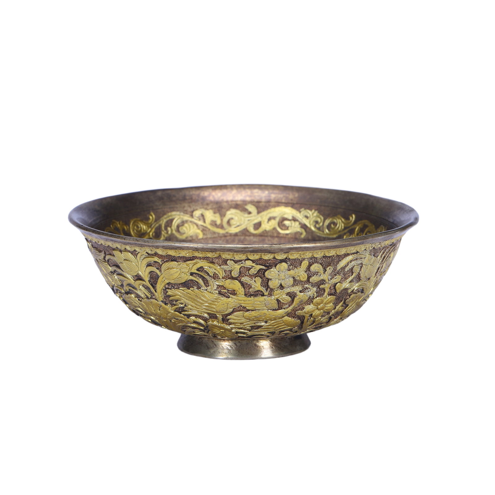 A BRONZE PARTLY GILT BOWL (1 of 9)
