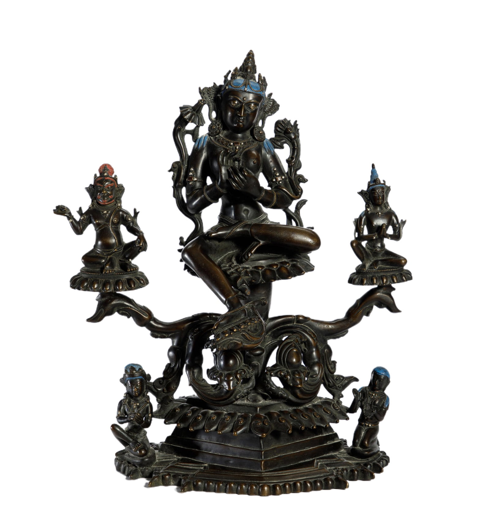 AN EXTREMELY RARE BRONZE GREEN TARA MANDALA: AN EXTREMELY RARE BRONZE GREEN TARA MANDALA Regarded as the female boddhisatva, Tara is one of the most widely worshipped female figures of Buddhism - a savior-goddess who is revered for the
