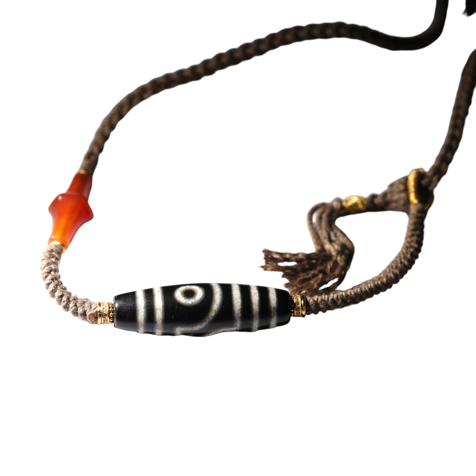 A TIBETAN DZI BEAD NECKLACE: A TIBETAN DZI BEAD NECKLACE Genuine tibet ancient agate dzi bead pendant, bead surface full of the sign of age, dzi bead is believed to be the best amulet in tibet, the bead of wealth and health. DIME