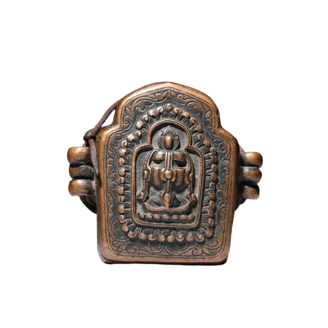 A TIBETAN COPPER ALLOY PORTABLE SHRINE GAU (1 of 6)