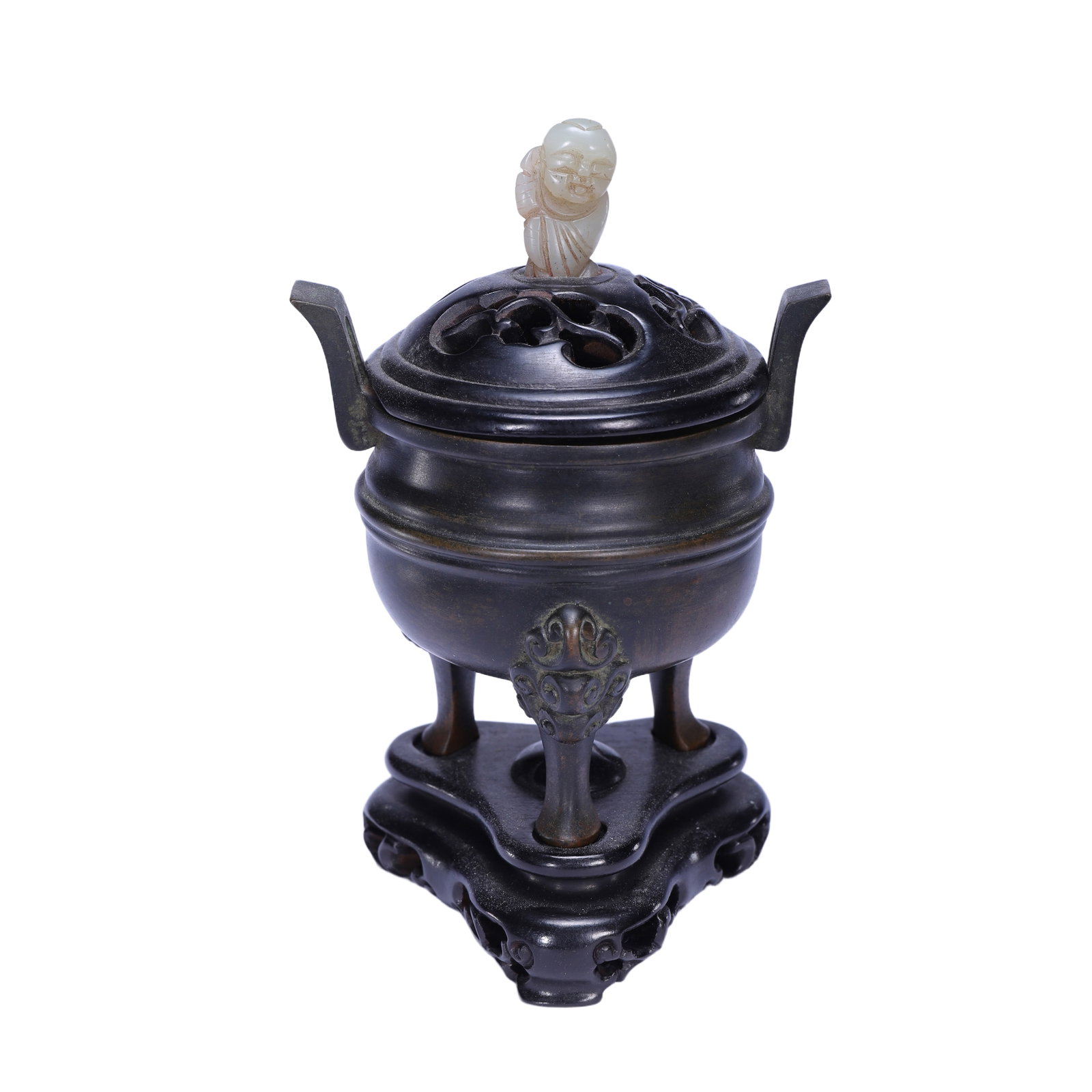 A BRONZE TRIPOD CENSER WITH COVER (1 of 9)