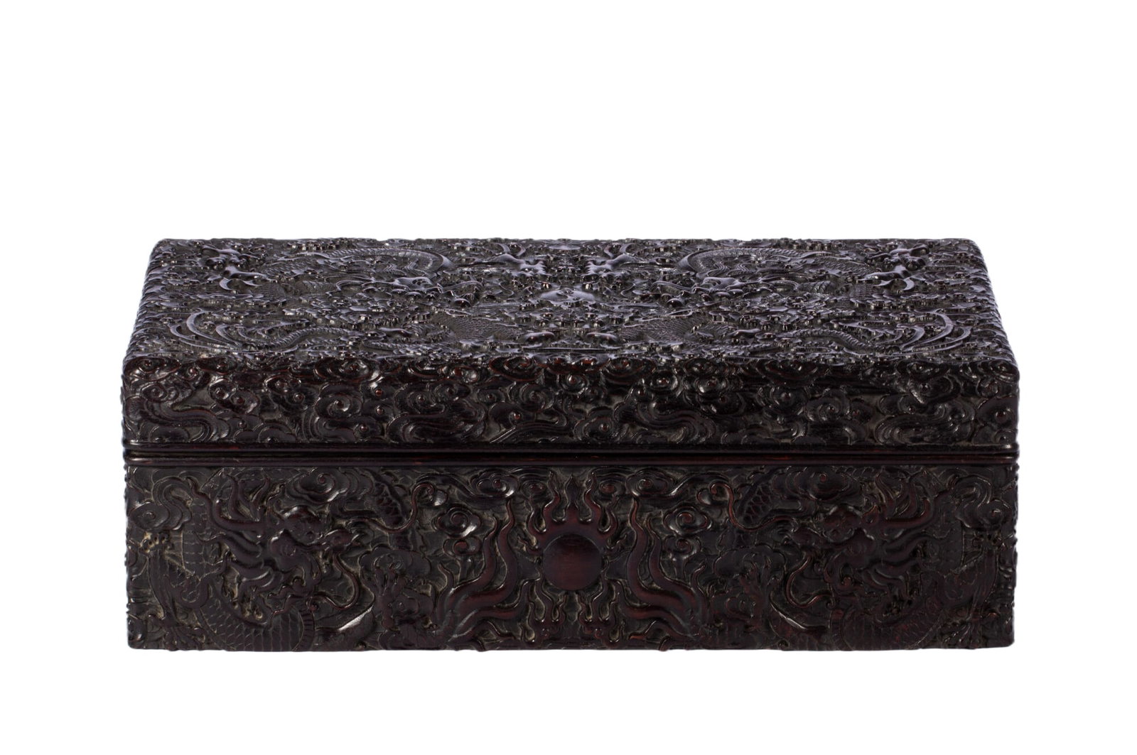 A CARVED ROSEWOOD ZITAN DRAGON BOX WITH COVER (1 of 10)