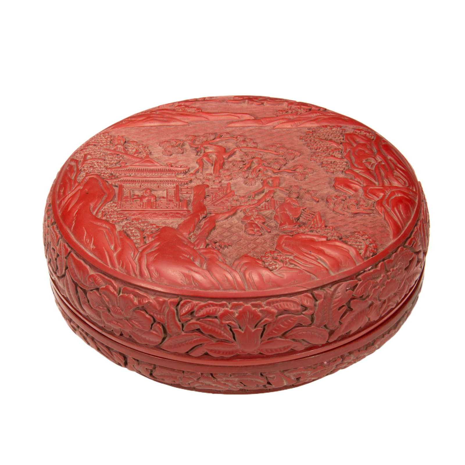 A CARVED CINNABAR LACQUER BOX WITH COVER (1 of 9)