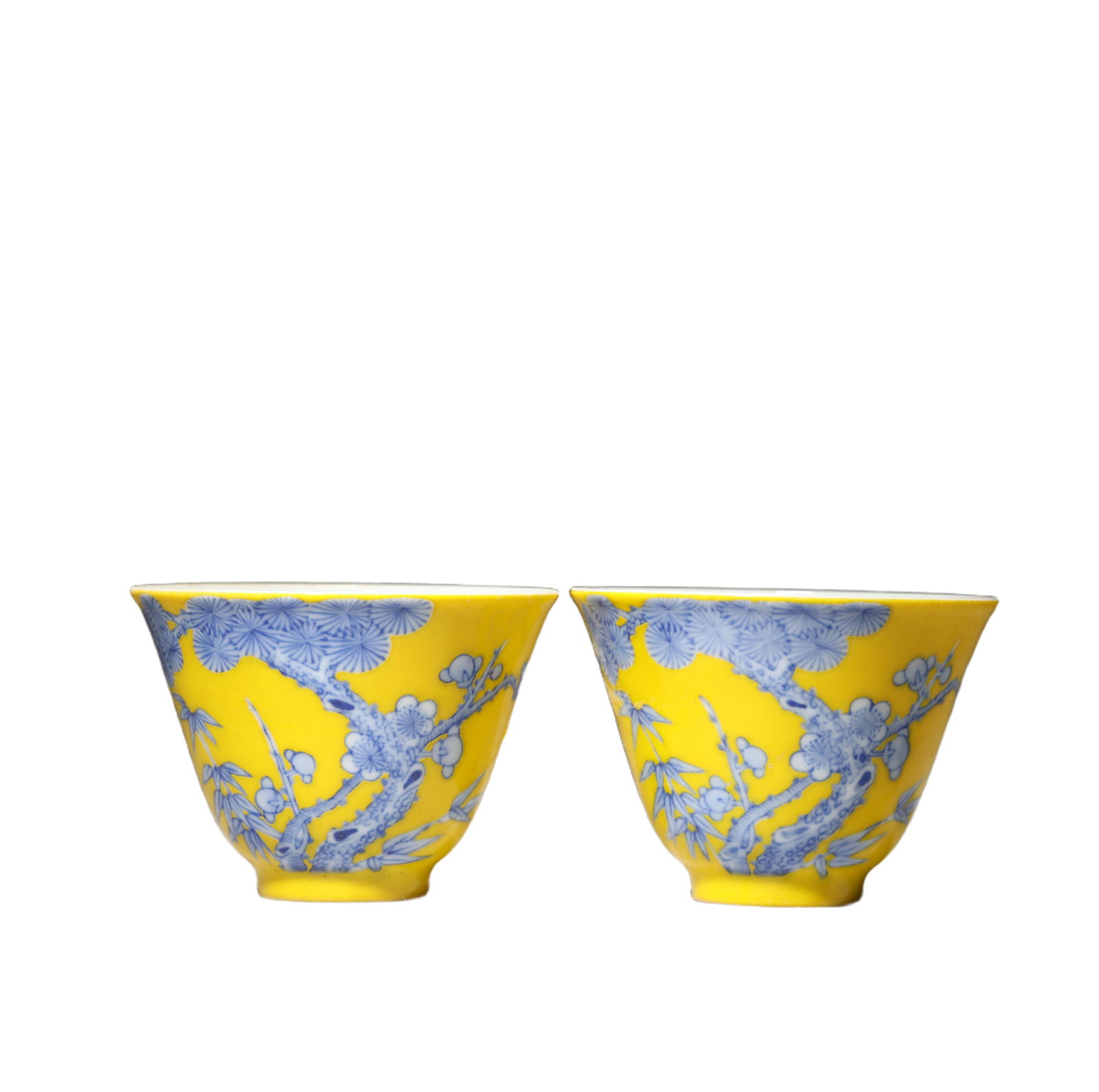 PAIR YELLOW GROUND AND UNDERGLAZE BLUE CUPS (1 of 6)