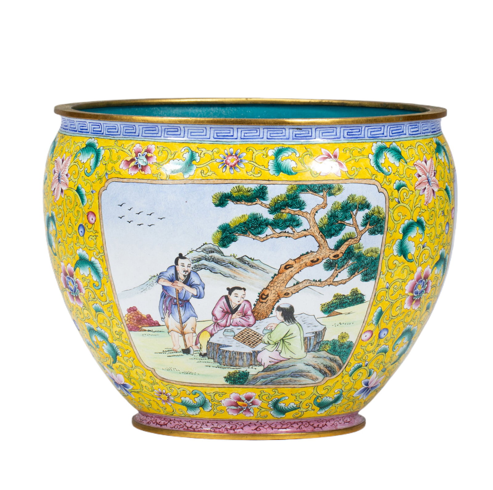 A PAINTED ENAMEL FIGURAL STORY JARDINIERE (1 of 10)