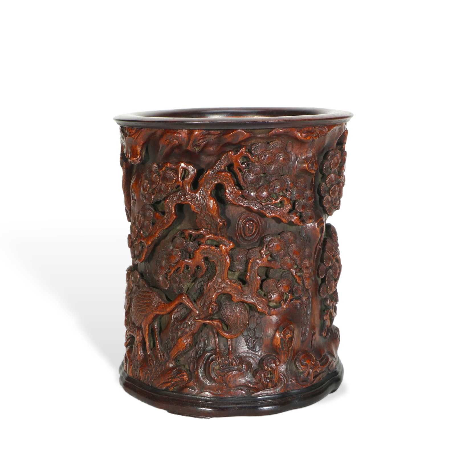 A CARVED BAMBOO CRANES AND PINE BRUSHPOT (1 of 8)