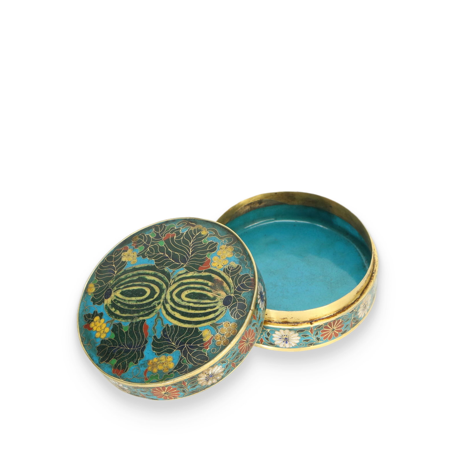 A CLOISONNE ENAMEL MELLONS BOX WITH COVER (1 of 5)