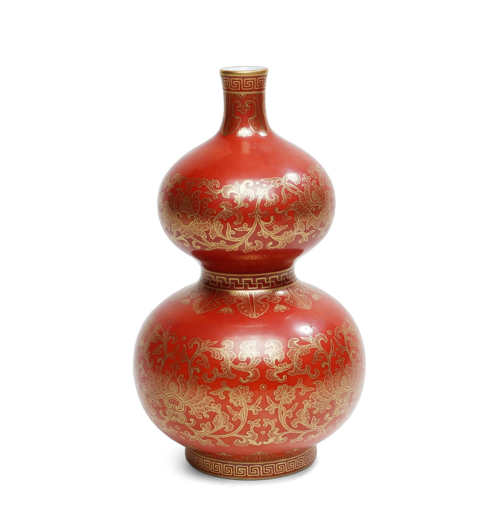 A CORAL RED AND GILT DOUBLE GOURDS VASE (1 of 10)