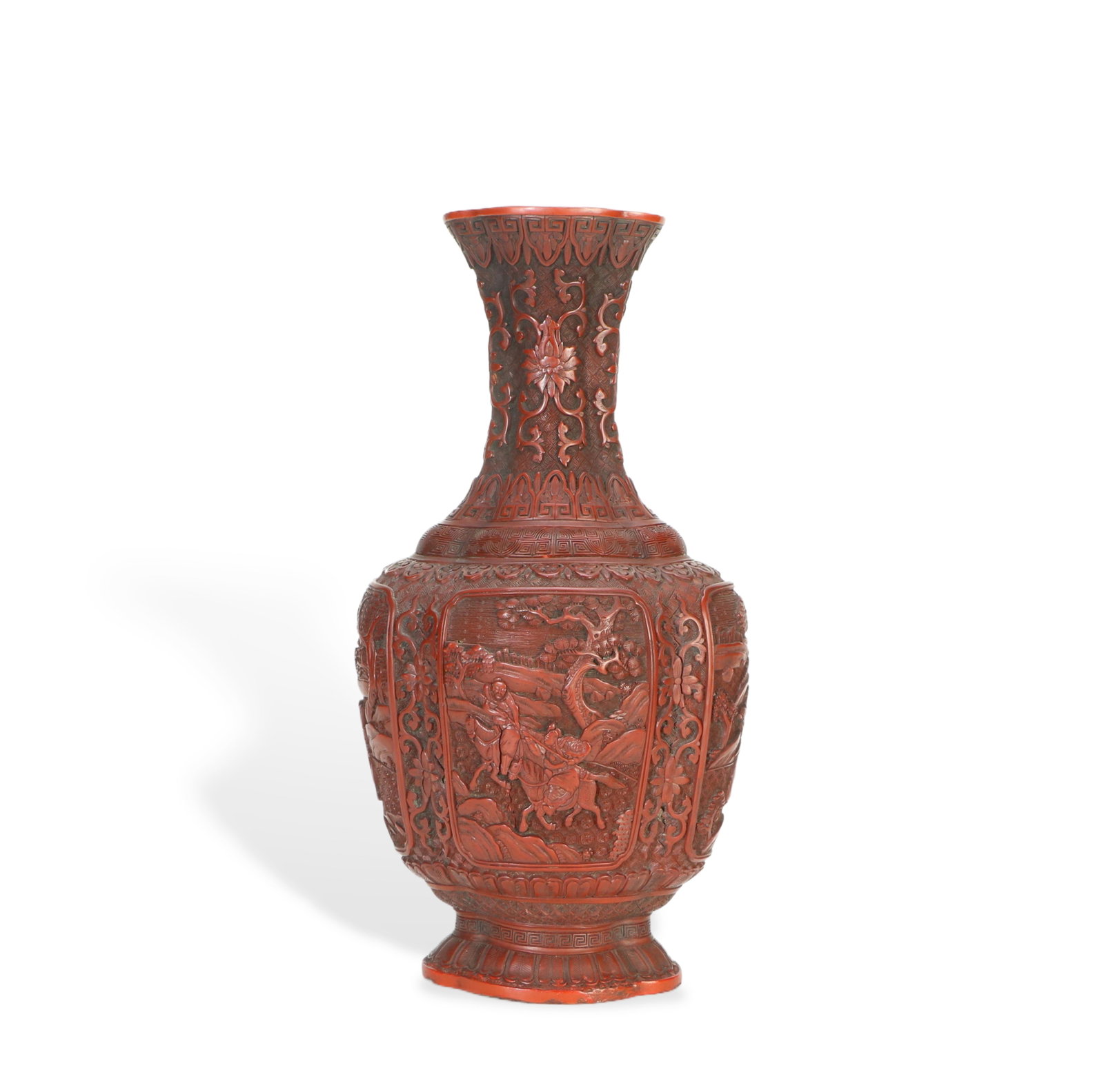 A CARVED CINNABAR LACQUER FIGURAL STORY VASE (1 of 6)