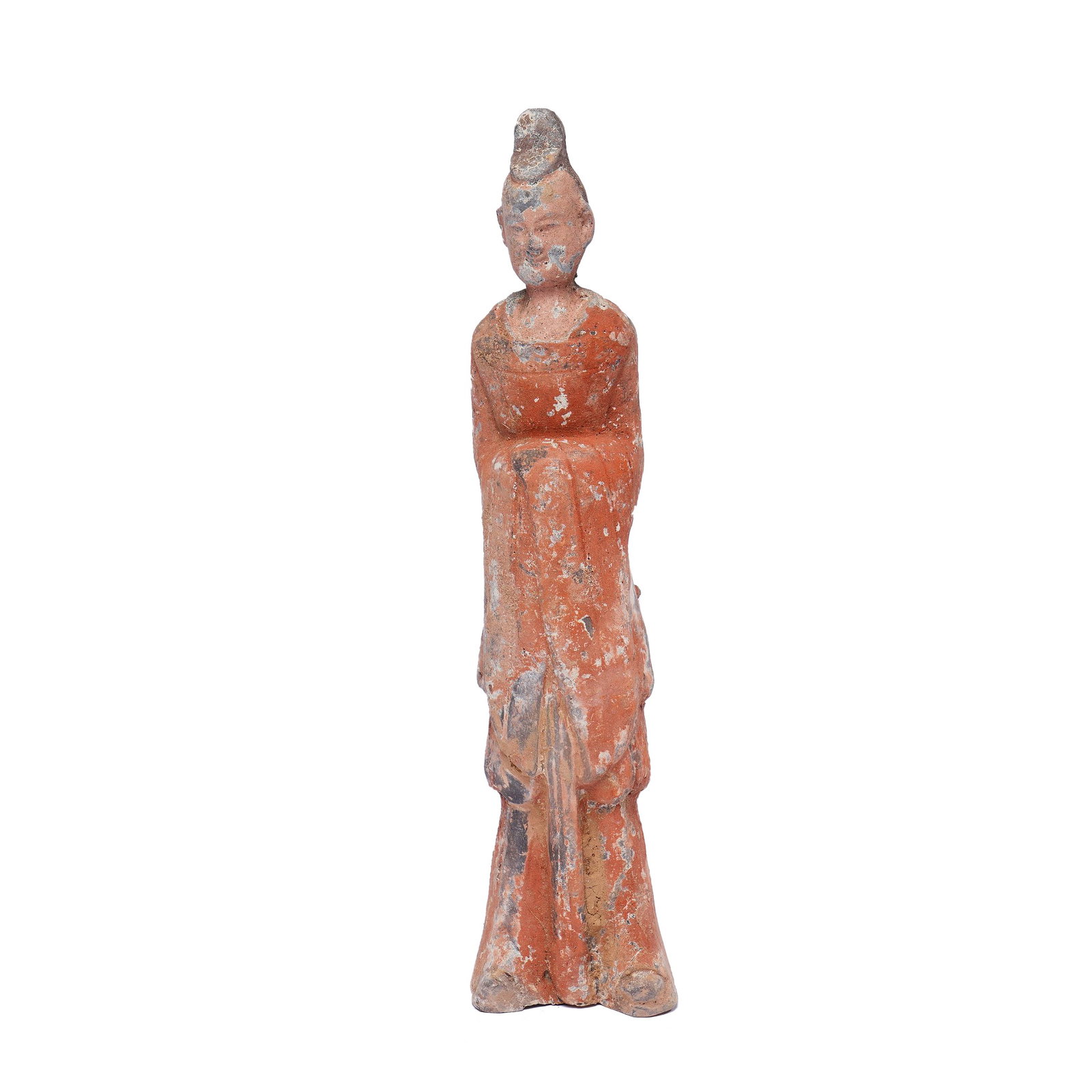 A POLYCHROME PAINTED POTTERY FIGURE OF A COURT OFFICIAL (1 of 10)