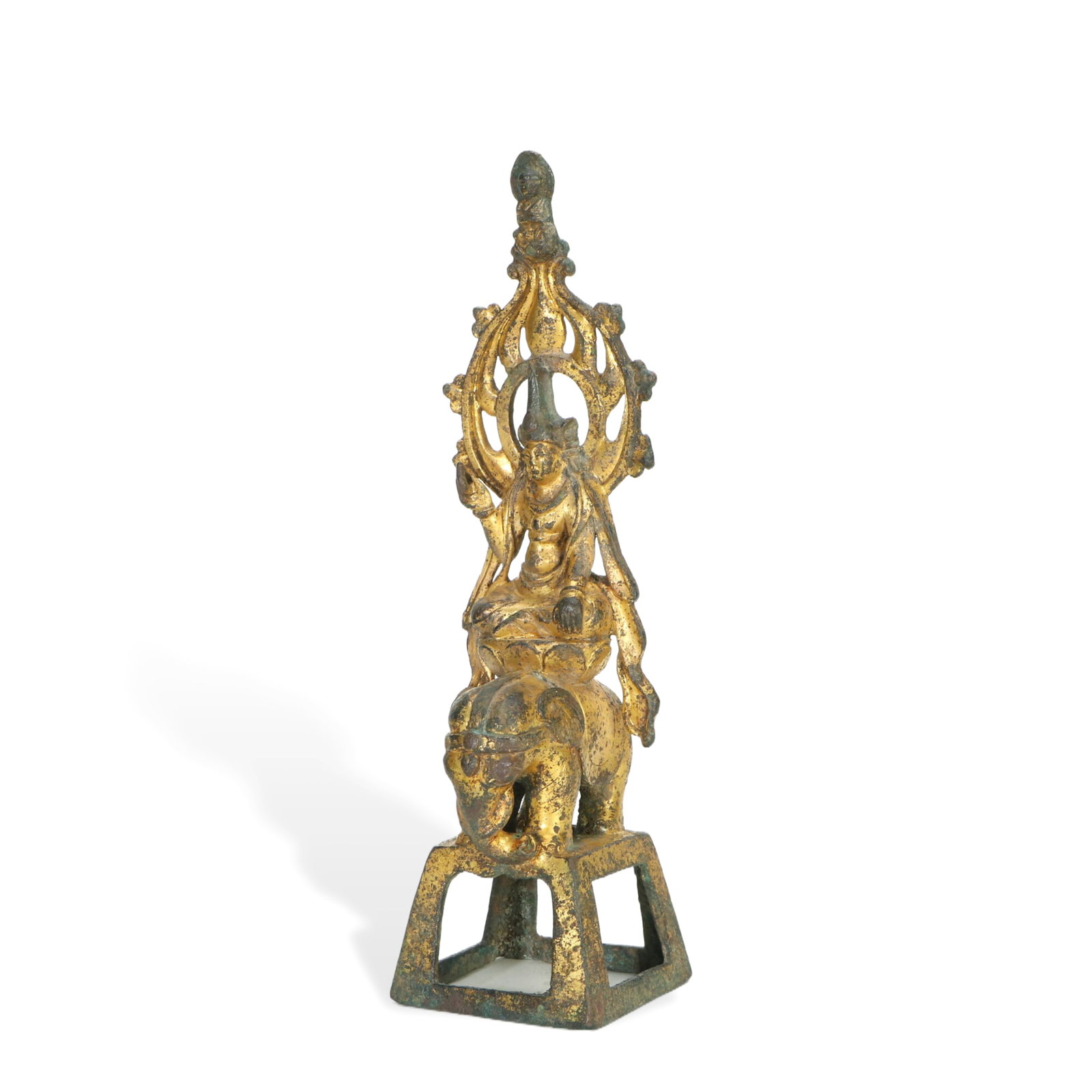 A BRONZE-GILT SEATED BODHISATTVA: A BRONZE-GILT SEATED BODHISATTVA The bodhisattva, Padmapani Lokeshvara, a form of Avalokiteshvara (known in China as Guanyin) is rendered in an androgynous manner, perhaps reflecting the influence of 
