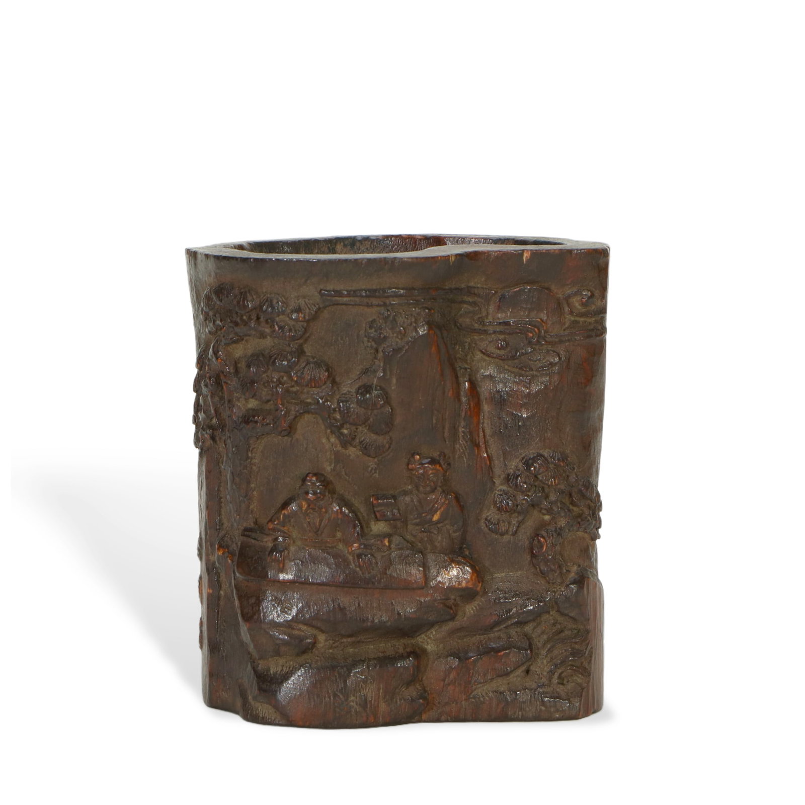 A CARVED ALOESWOOD CHENXIANG FIGURAL STORY BRUSHPOT (1 of 7)