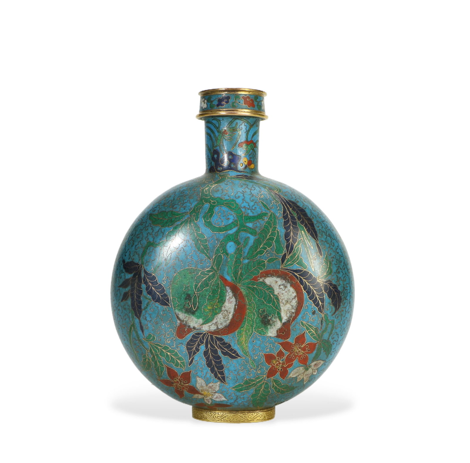 A CLOISONNE ENAMEL PEACHES MOON FLASK (1 of 6)