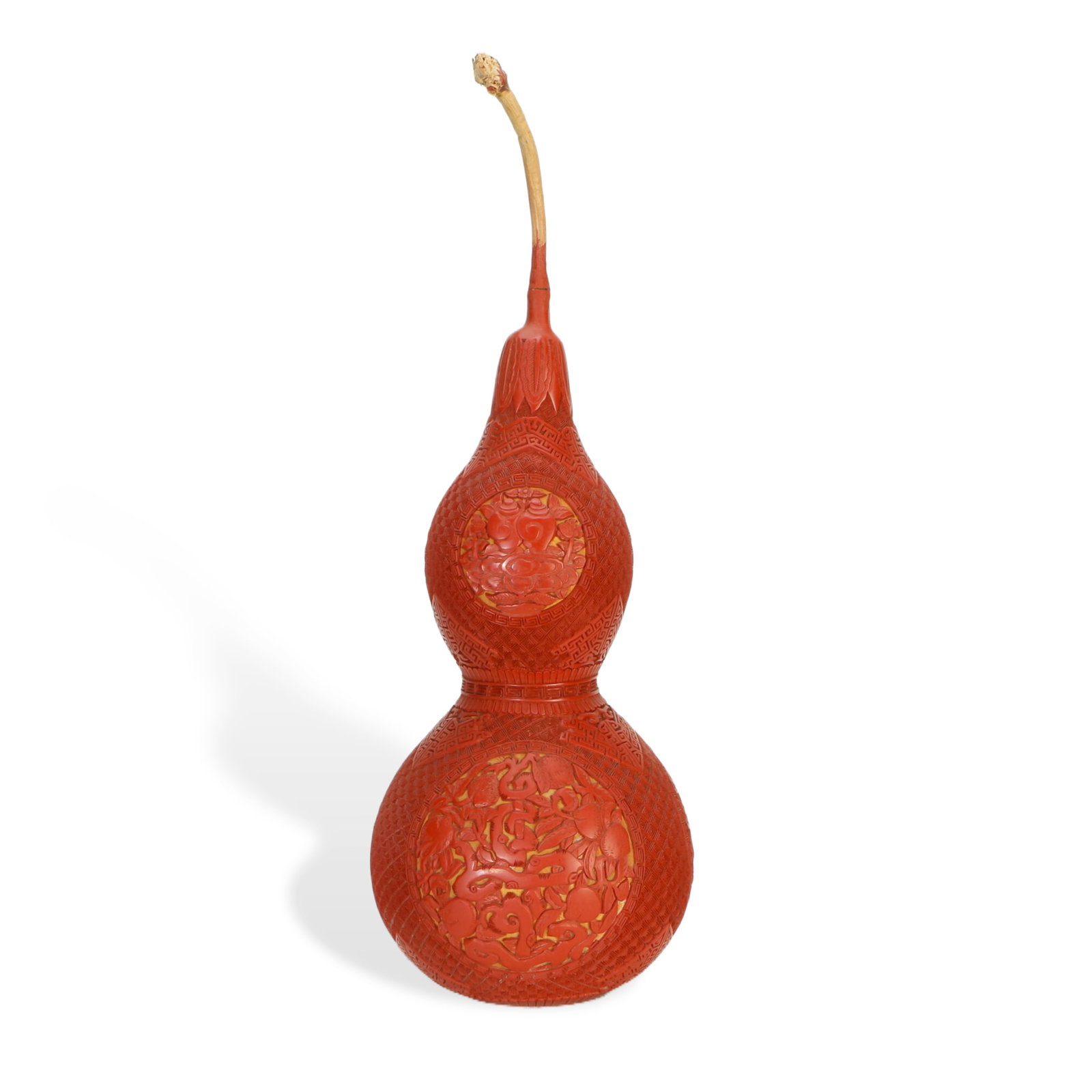 A CARVED CINNABAR LACQUER DOUBLE GOURDS VASE (1 of 6)