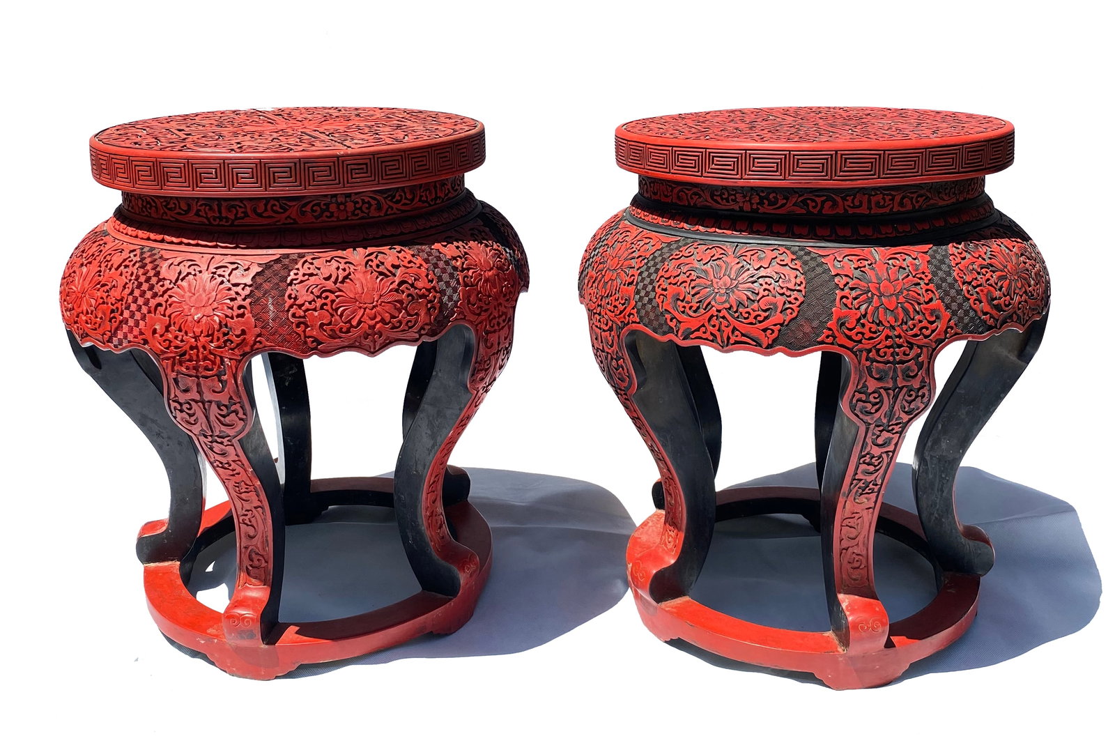 A PAIR OF CHINESE CINNABAR LACQUER STOOL: A PAIR OF CHINESE CINNABAR LACQUER STOOL DIMENSION: A LIST OF RECOMMENDED THIRD-PARTY SHIPPER IS AVAILABLE UNDER SHIPPING INFORMATION. PLEASE FEEL FREE TO CONTACT THEM FOR A QUOTE.