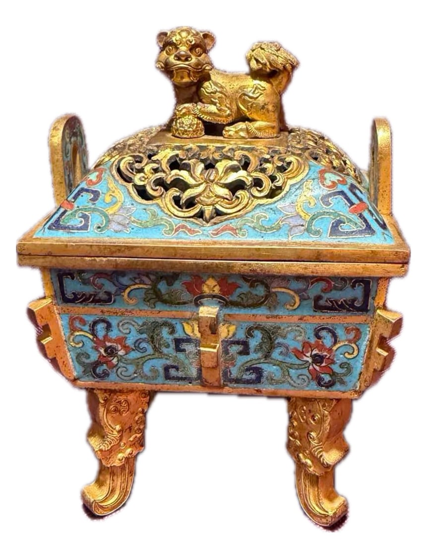 CHINESE CLOISONNE ENAMEL INCENSE BURNER AND COVER: CHINESE CARVED JADE HORSE WITH MARK DIMENSION: 9.8 X 8.2 X 14 cm. A CHINESE CLOISONNE ENAMEL INCENSE BURNER AND COVERLIST OF RECOMMENDED THIRD-PARTY SHIPPER IS AVAILABLE UNDER SHIPPING INFORMATION. PL