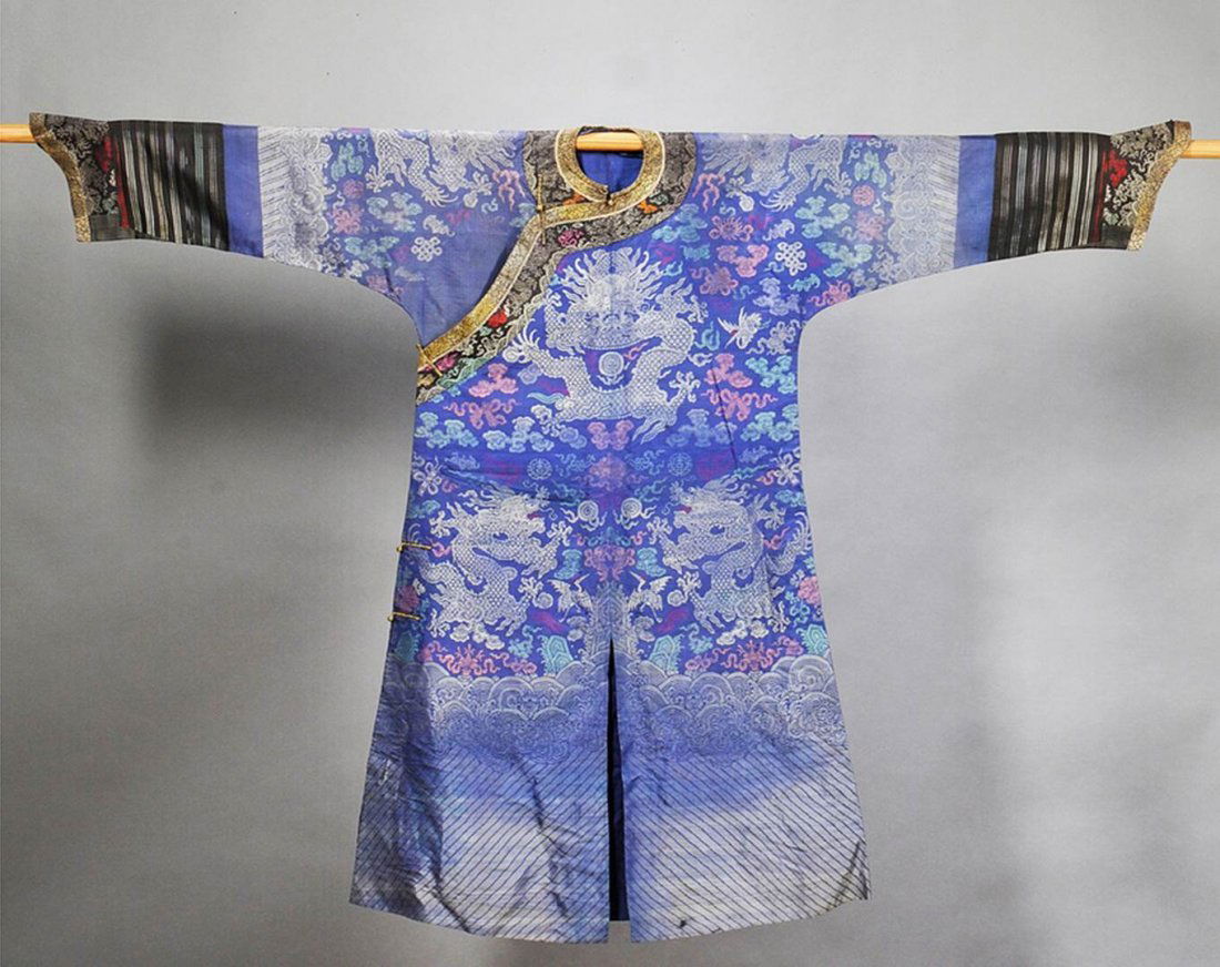 Chinese Blue Silk Robe With Dragons,Qing Dyn. (1 of 6)