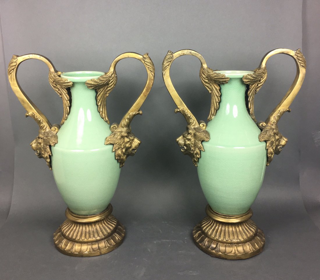 A Pair Of Chinese Celadon-Grazed Vase With Bronze (1 of 5)