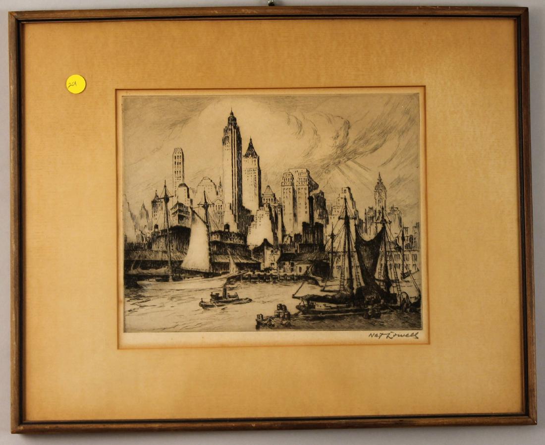Nat Lowell "Fulton Market" Engraving: Nat Lowell "Fulton Market" engraving signed lower right - sight 12 1/4" x 10 1/2", frame 20 3/4" x 16 3/4".