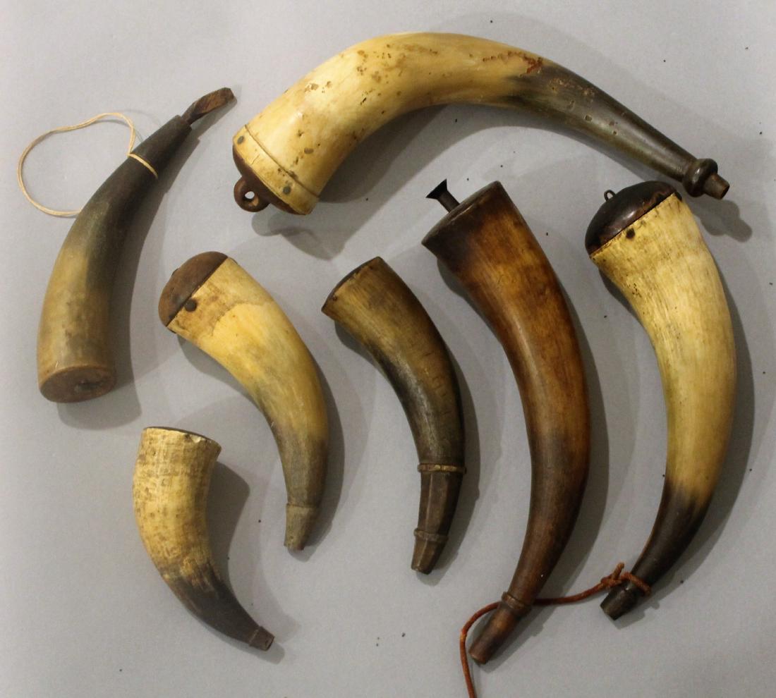 Lot of Seven Horn Powder Flasks (1 of 4)