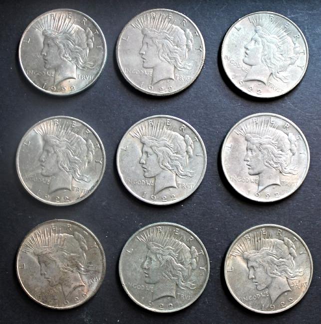 9 Peace Dollars (1 of 2)