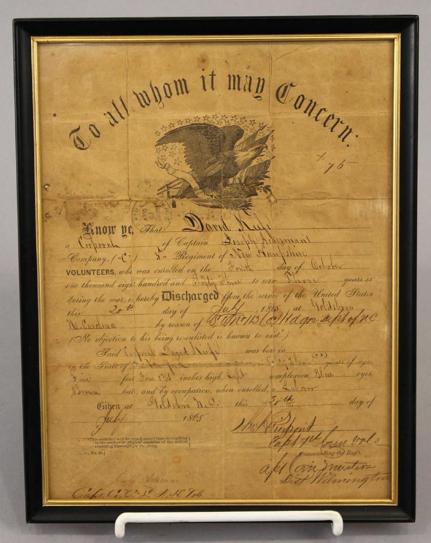 Framed Civil War Discharge Document (1 of 4)