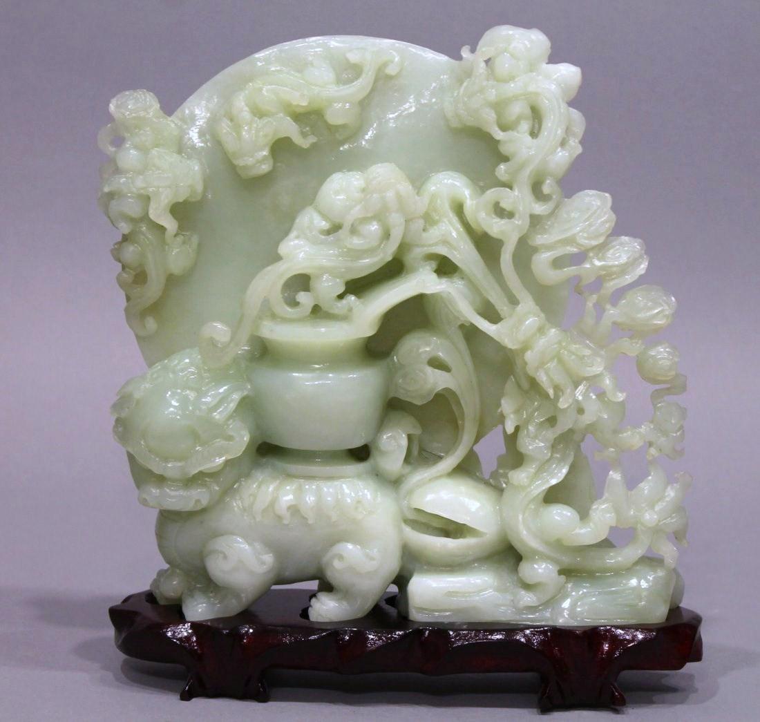 Large Chinese Jade Sculpture with Foo Dog on Stand (1 of 7)
