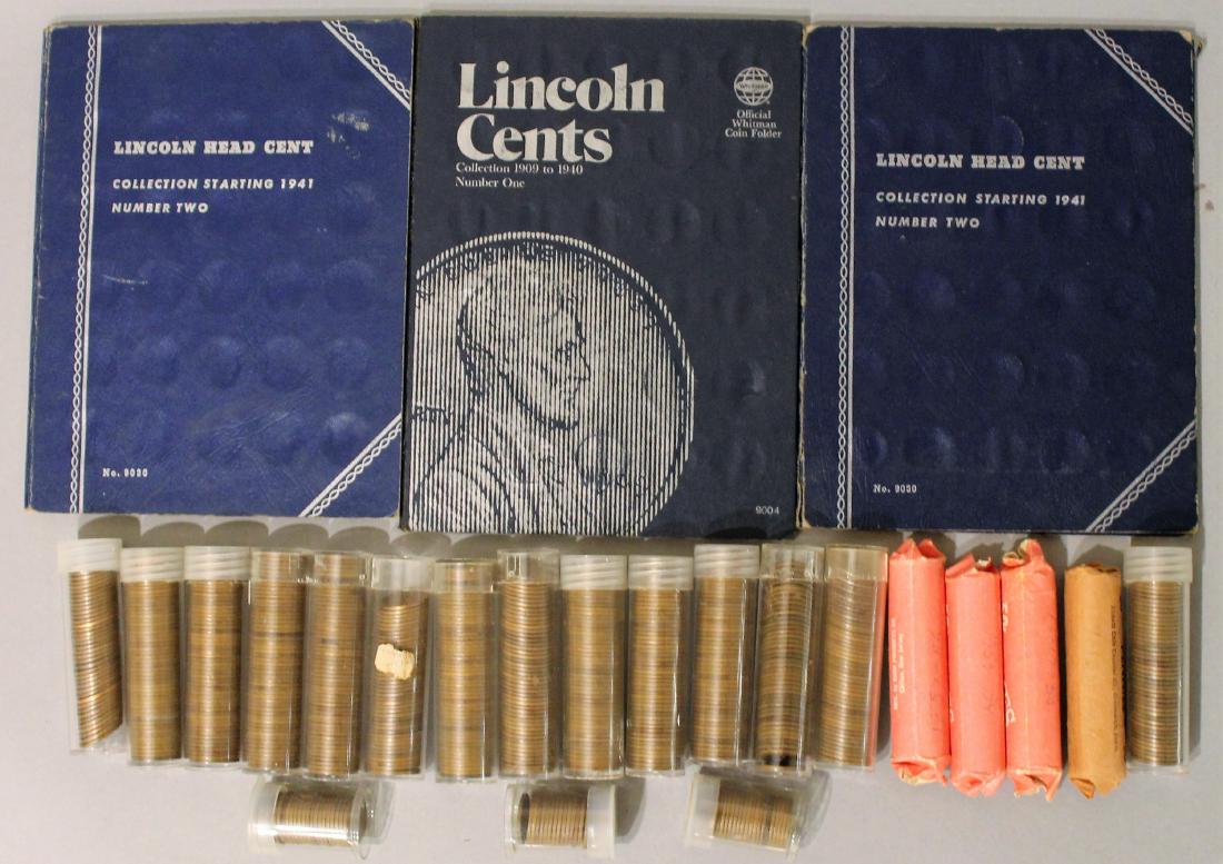 1000+ Wheat Pennies: Three full albums plus 18 rolls of wheat pennies. Coins have not been graded but the pictures have been taken to bring out the detail. We have tried to put like condition coins together but it is up t