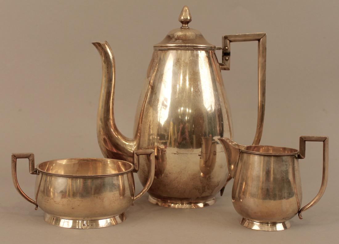 3 Piece Sterling Silver Tea Set: 3 Piece Sterling Silver Tea Set inscribed on bottom Rememberance From Estonian Vacation Summer 1933 Parnu. Halmarked 875. Weight 1039g