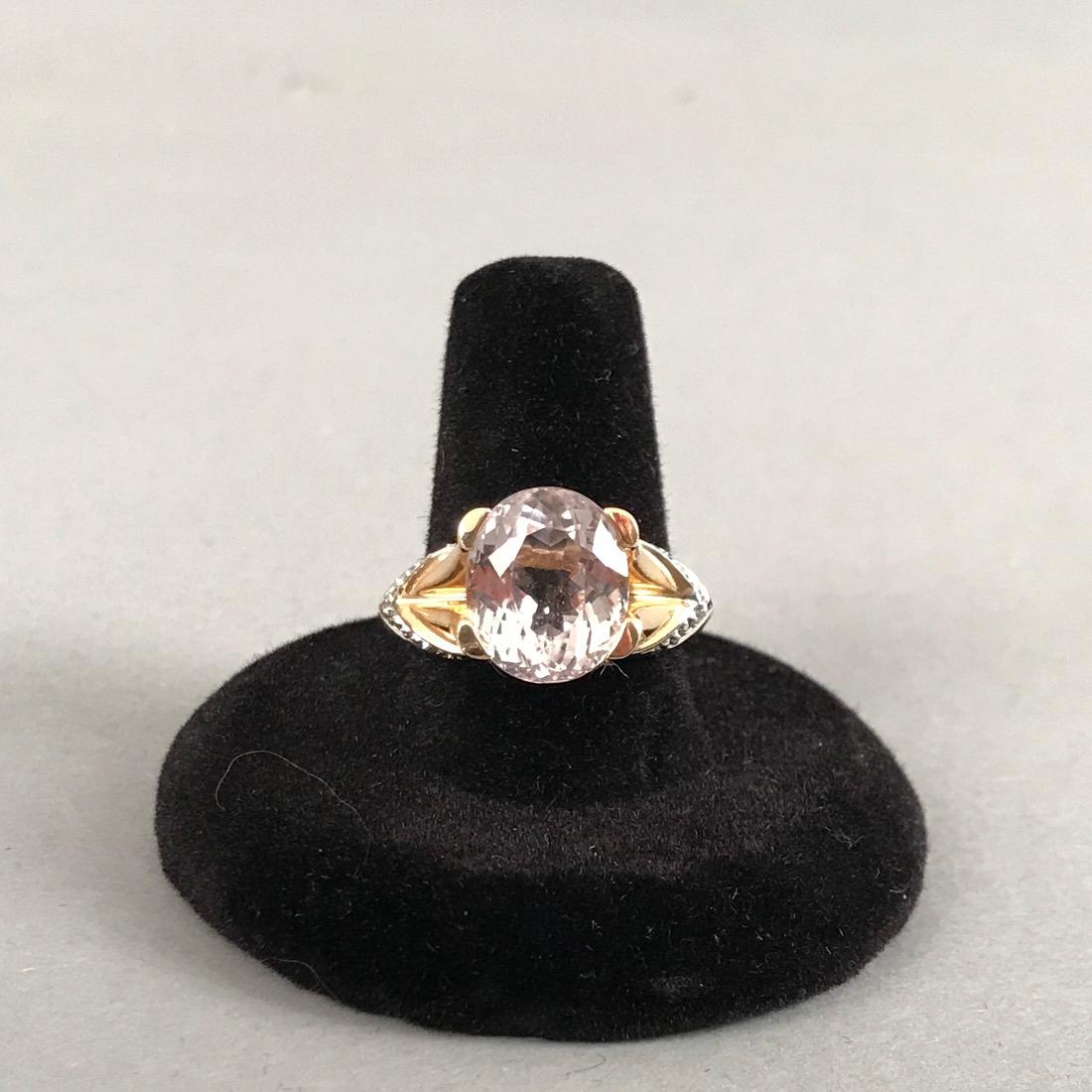 John C Rinker 14K Gold Morganite & Diamond Ring: John C Rinker 14K Gold Ring with a large Pale Pink Morganite and Pave Diamonds. Marked 14K JCR. Size 9. Gross weight 6.4g. Shipping available within the continental United States (excludes insurance) 