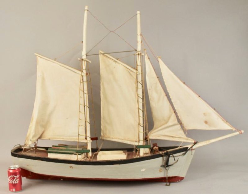 Two Masted Schooner on Stand: Handmade Two Masted Schooner on Stand in Original condition. 48" L x 37" T