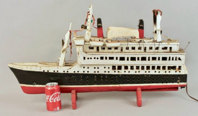 SS France Cruise Ship Model: SS France Electrified Cruise Ship Model. 32" L x 17" H