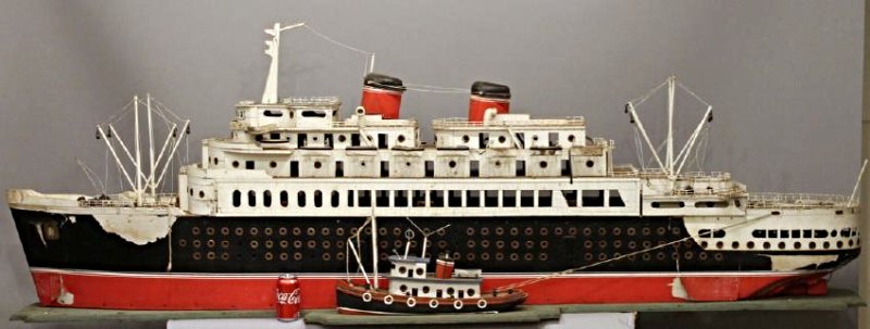 Massive Cruise Ship Boat Model: Massive Cruise Ship Boat Model complete with tugboat. Electrified. 8' Long 33" High