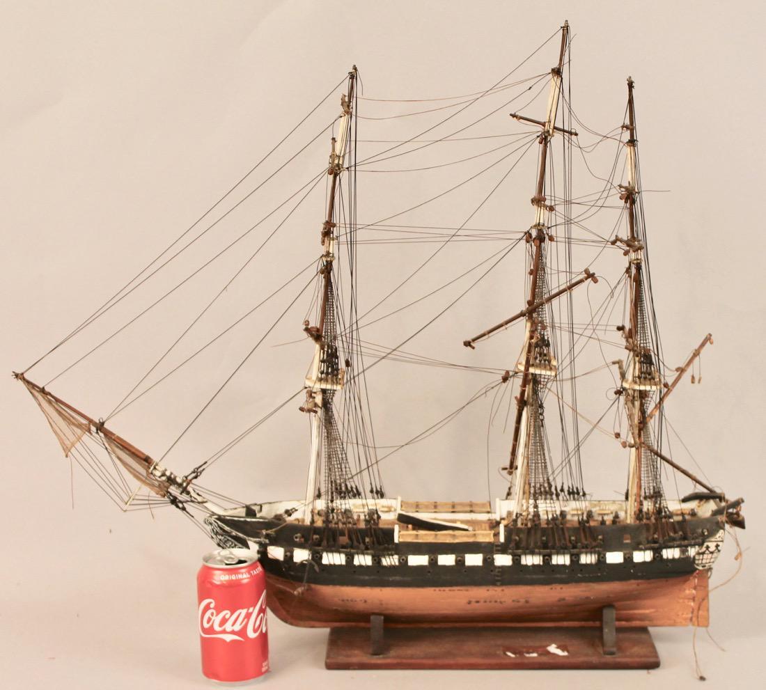 Vintage Frigate Boat Model: Vintage Frigate Boat Model in Original Paint on Stand. 29" L x 25" T