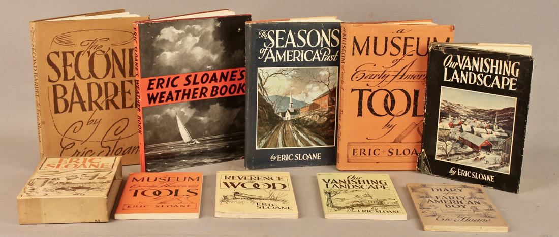 9 Eric Sloan Books, 2 Signed: 9 Eric Sloan Books, 1st Edition The Second Barrel Signed, The Seasons of America's Past signed, Vanishing Landscape 1st Edition. All with original dust jackets.
