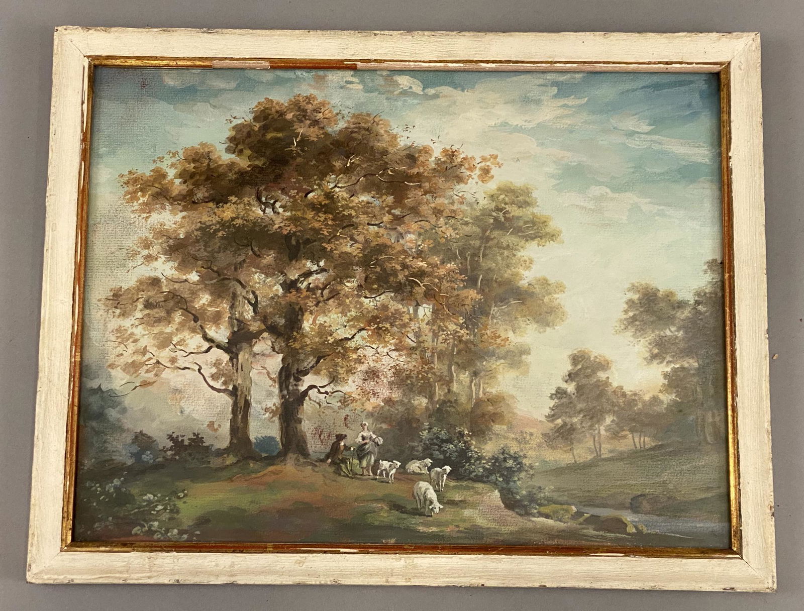 Country Scene With Sheep by a River Oil on Board (1 of 5)