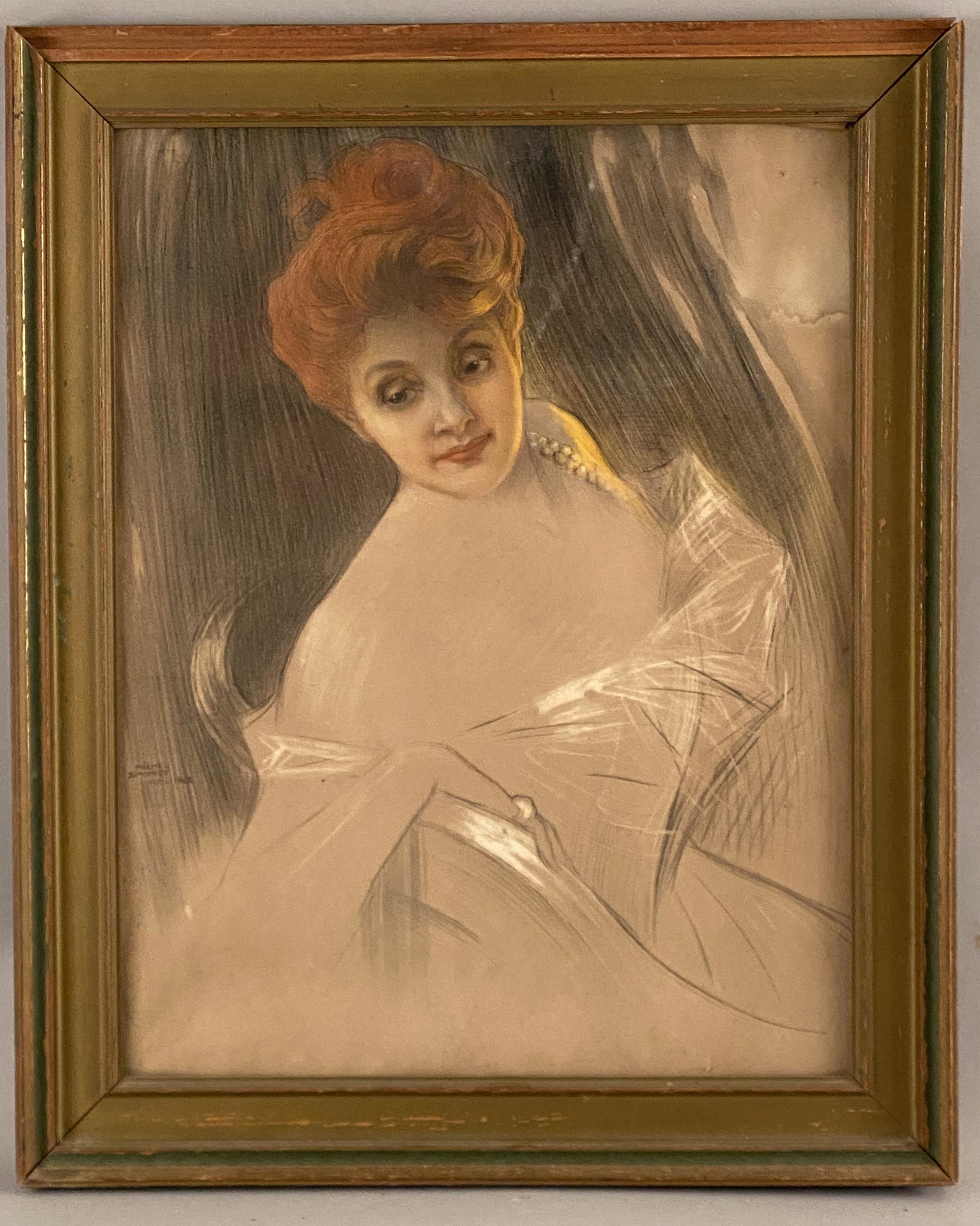 Michel Simonidy Charcoal Drawing of Red Headed Woman: Michel Simonidy Charcoal Drawing of red headed woman Avril 1902. Sight 18 1/2" x Sight 14 1/2". Provenance Estate of Howard A Legge.