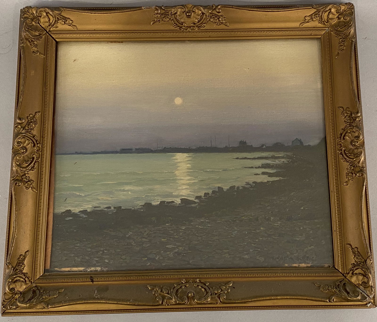 David R Guffie Seaside Village Oil on Board (1 of 4)