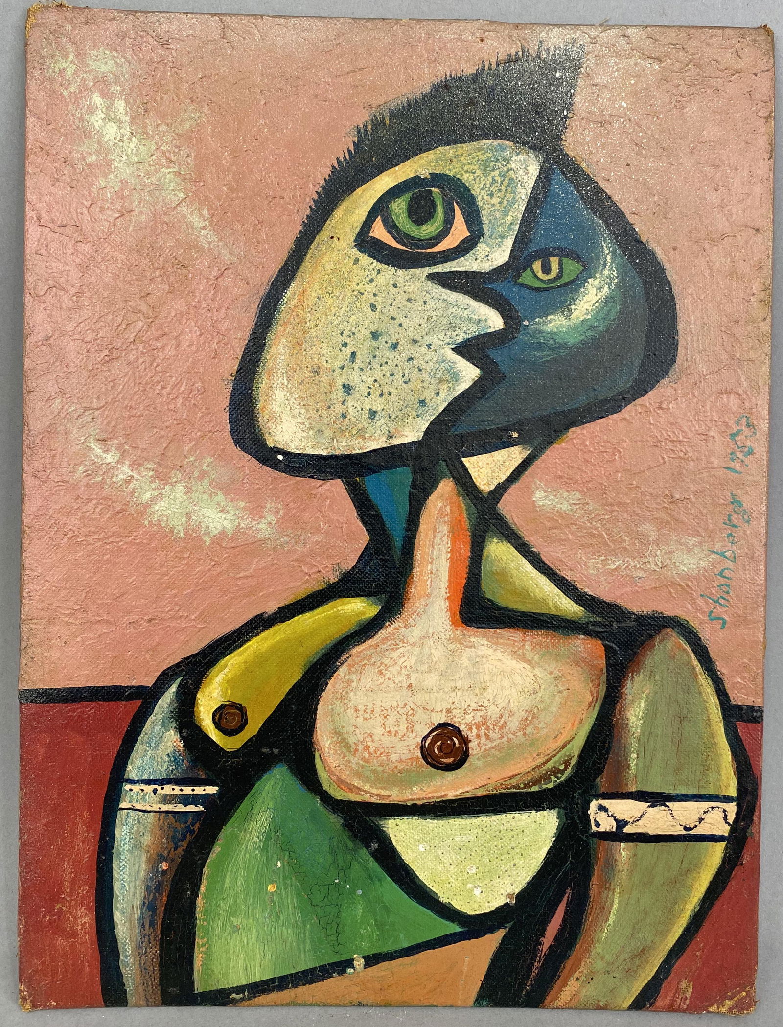 Burt Shonberg Abstract Cubist Portrait on Board Pink (1 of 4)