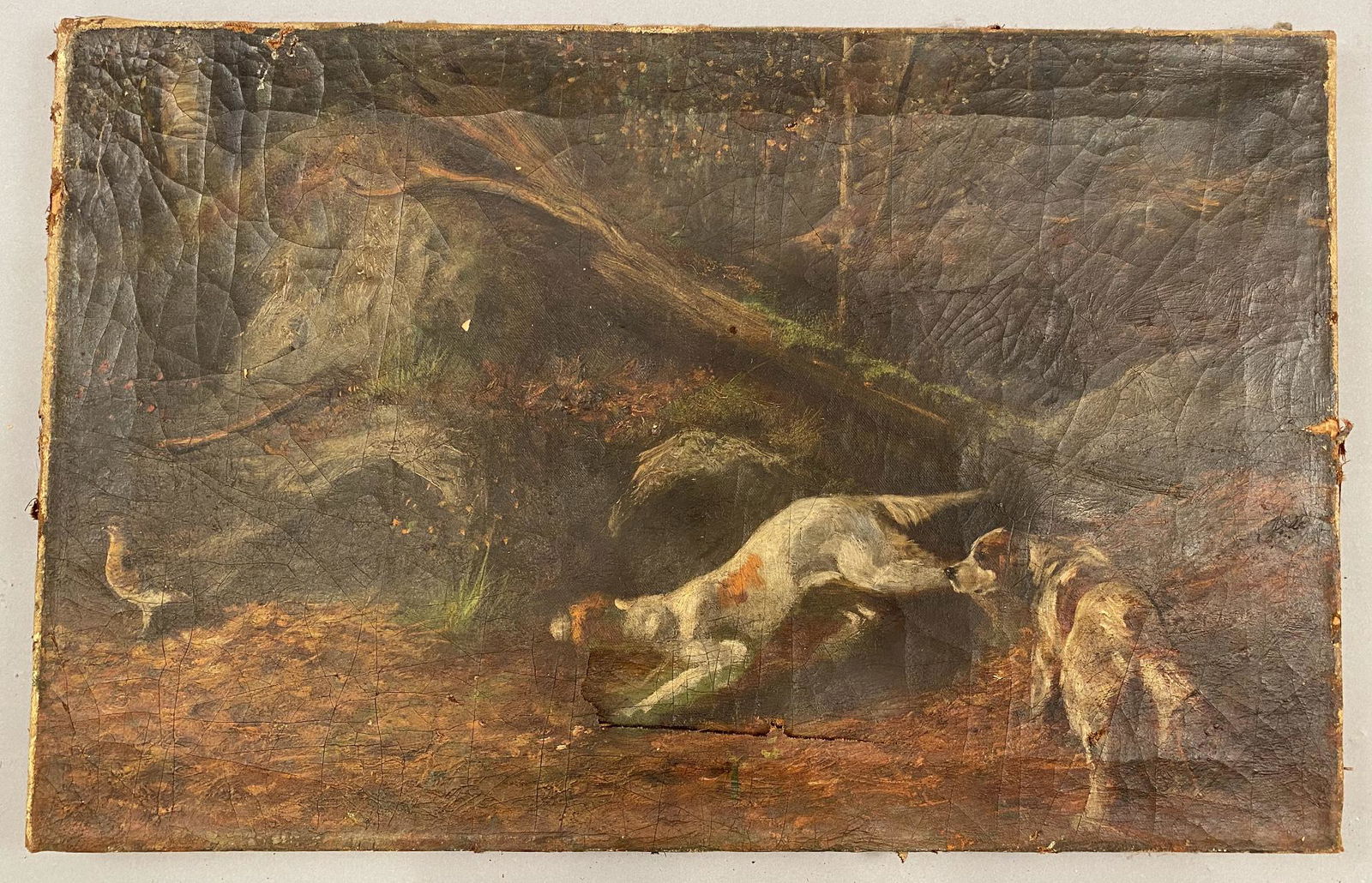 Hunting Scene Dogs Chasing Partridge Oil on Canvas (1 of 5)