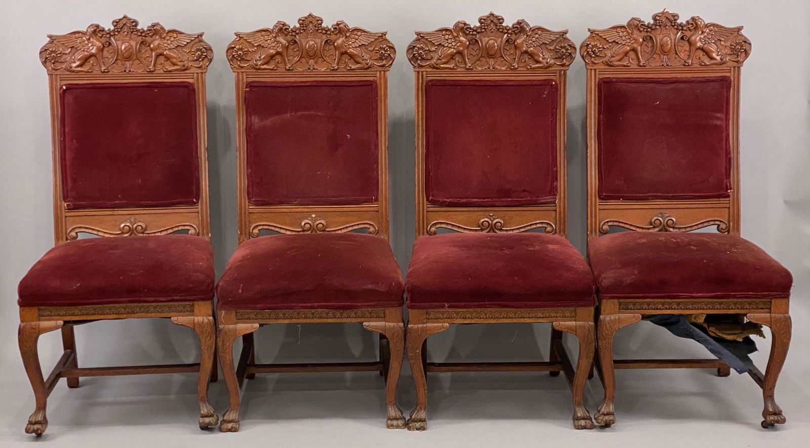 Set of Four Oak Carved Chairs with Griffin Crest (1 of 10)