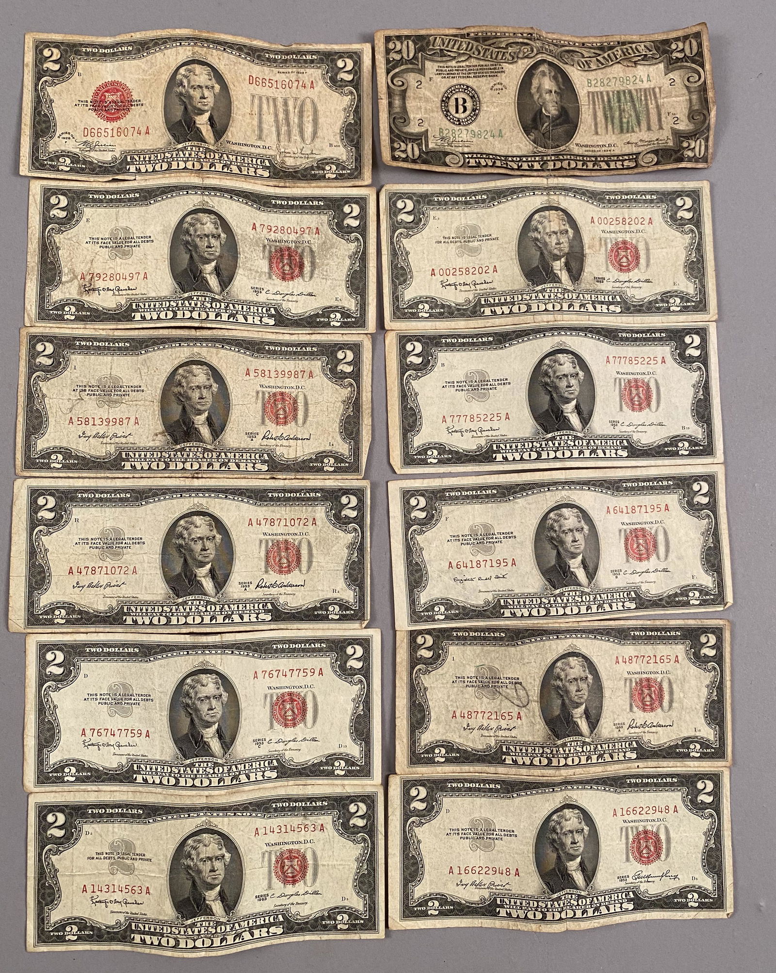 11 Two dollar bills and 1 Twenty (1 of 10)