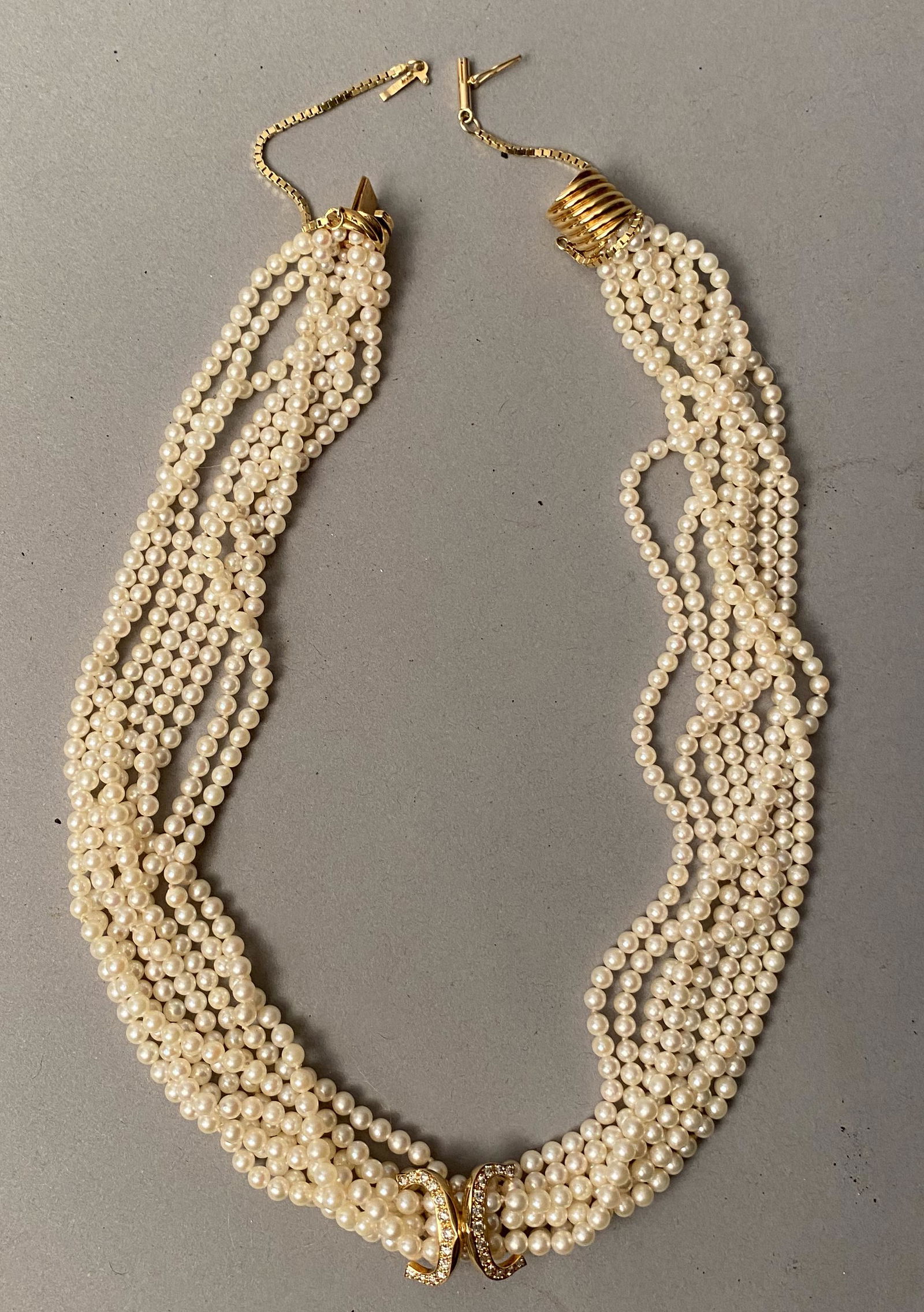 Cartier 18K Gold and Pearl Necklace with Diamonds (1 of 6)