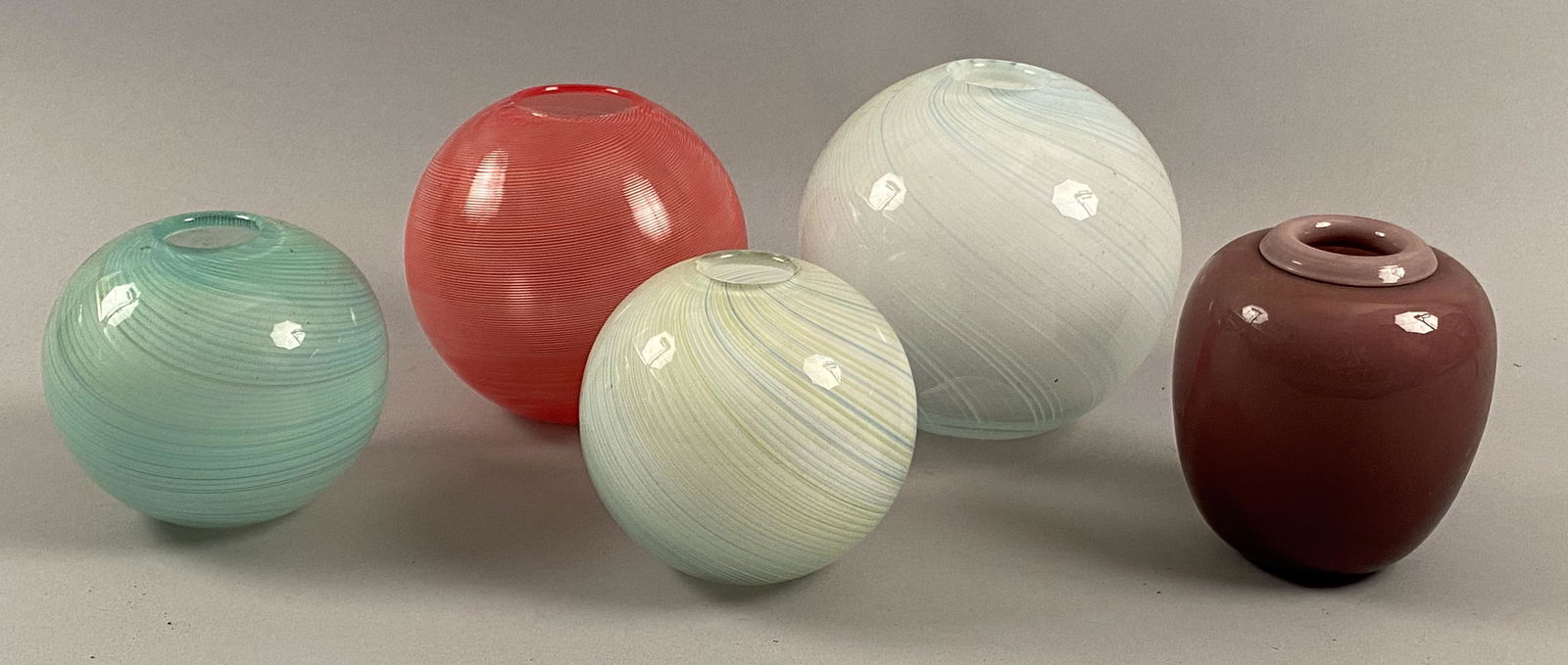 Five Ball Shaped Art Glass Vases (1 of 6)