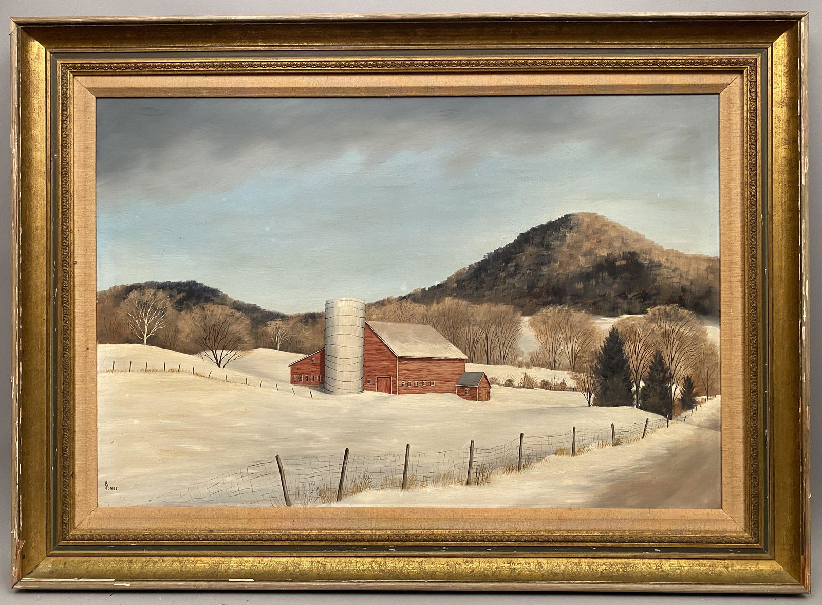 A Jones Winter Scene w Barn Oil on Board (1 of 7)